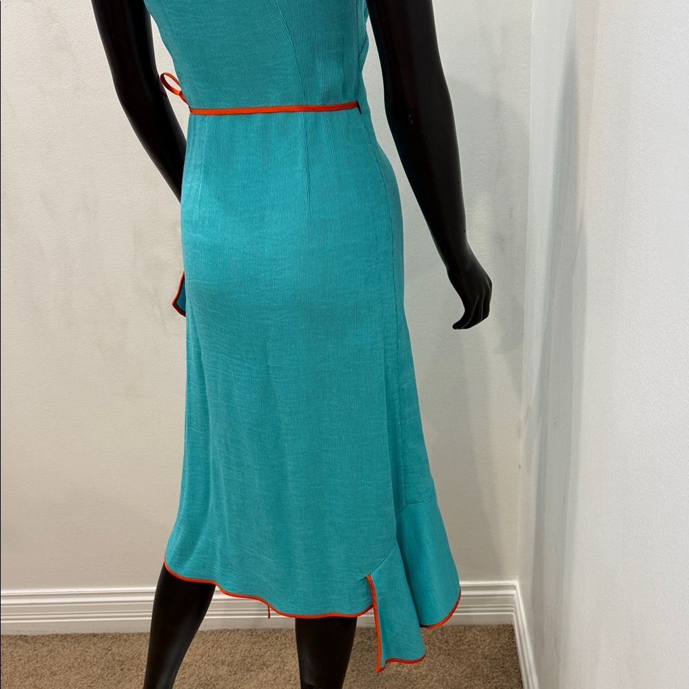 DIANE VON FURSTENBERG Turquoise Wrap Dress Orange Trim trending Luxury DVF 2 NEW - Picture 9 of 11